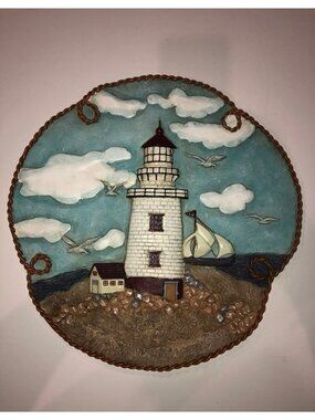 Ganz 3D Lighthouse Nautical Wall Decor Plaque, Seagulls, Sailboat, Rocky Shore